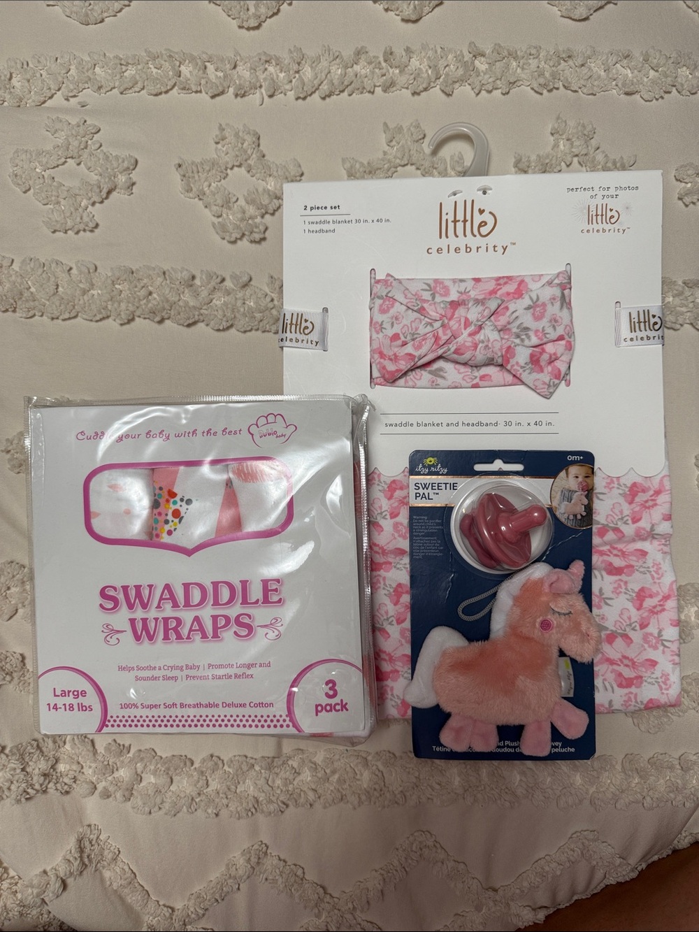 Pink Floral Swaddle Blanket & Headband Set